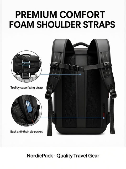 NordicPack Pro - Ultimate Roll-Top 30-45L (48CM) Travel Backpack | Anti-Theft, Water-Resistant & Effortlessly Stylish
